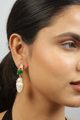 Baroque Pearl Green Mona Lisa Stone Earrings