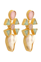 Pink Green Mona Lisa Stone And Baroque Pearl Earrings