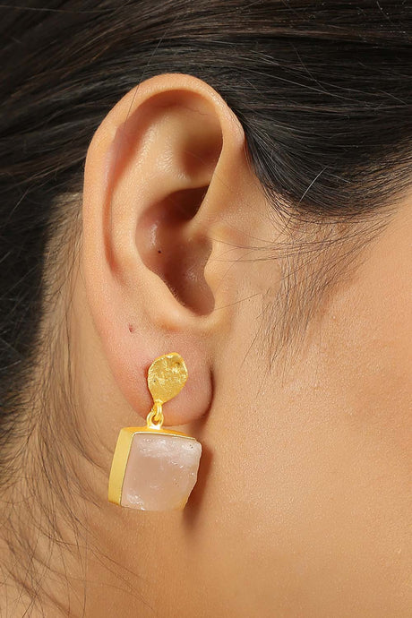 Rose Quartz Gold Plated Earrings