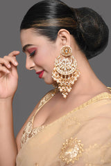 Gold Toned Kundan Chandbali With Pearl