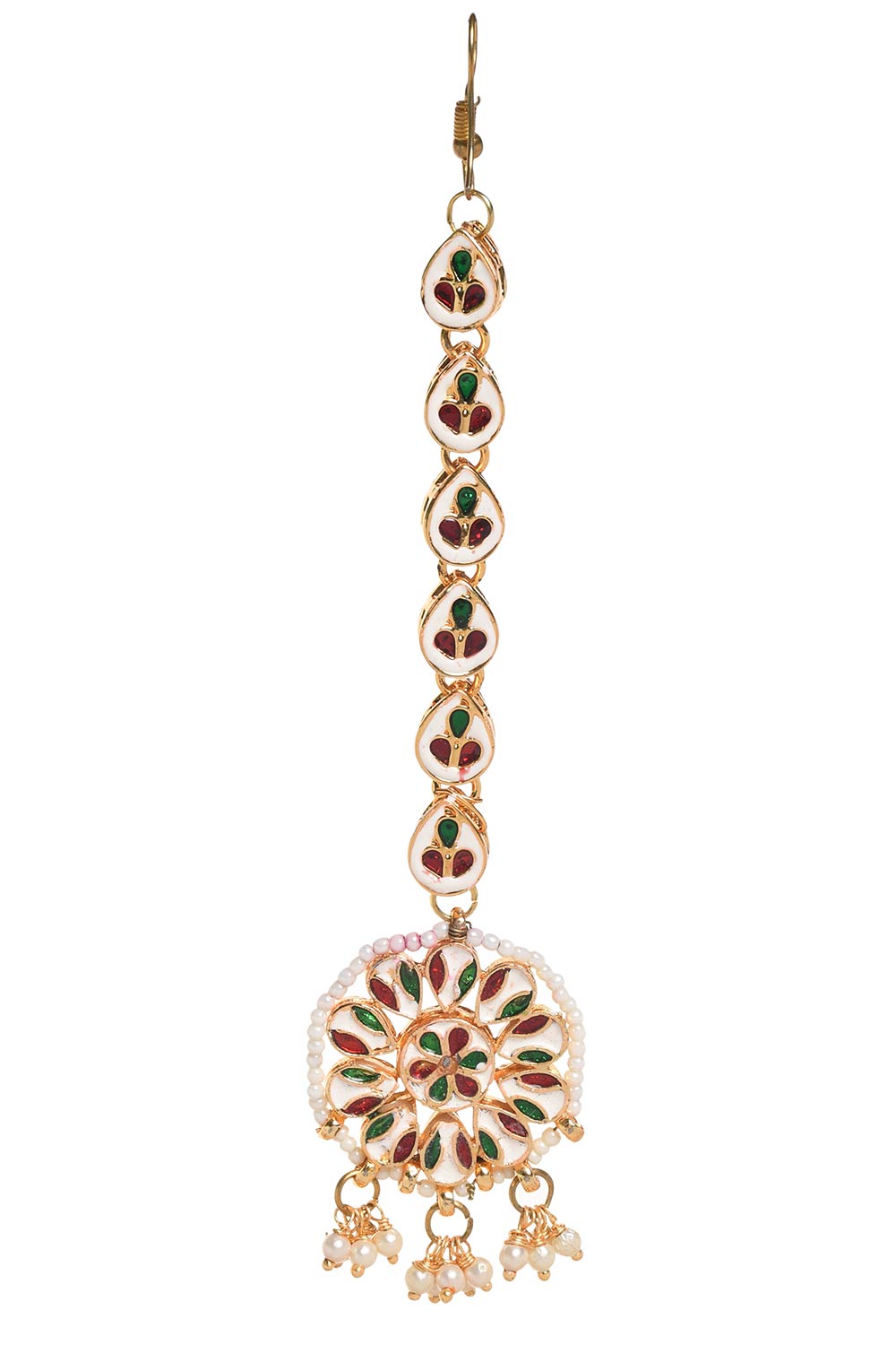 Gold Tone Kundan Maang Tikka With Pearls