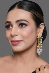 Pastel Blue & Pink Beaded Handcrafted Kundan Earrings