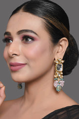 Pastel Blue & Pink Beaded Handcrafted Kundan Earrings