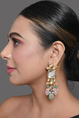 Pastel Blue & Pink Beaded Handcrafted Kundan Earrings