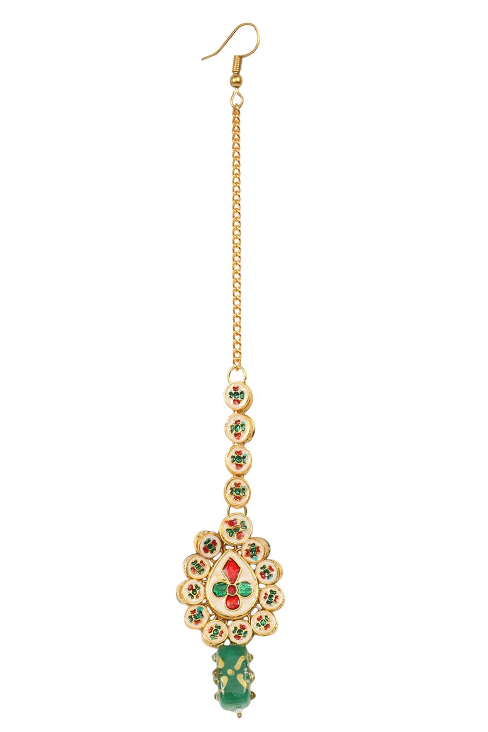 Kundan Gold Toned Green Beaded Mang Tikka