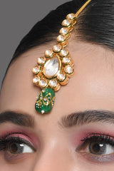 Kundan Gold Toned Green Beaded Mang Tikka