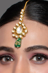 Kundan Gold Toned Green Beaded Mang Tikka