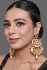 Peach Gold Tone Kundan Inspired Chandbali Earrings