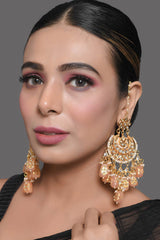 Peach Gold Tone Kundan Inspired Chandbali Earrings