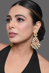 Red Gold Toned Kundan Inspired Earrings