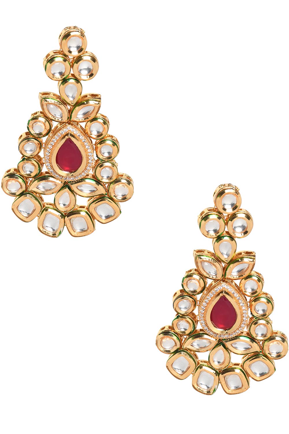 Red Gold Toned Kundan Inspired Earrings