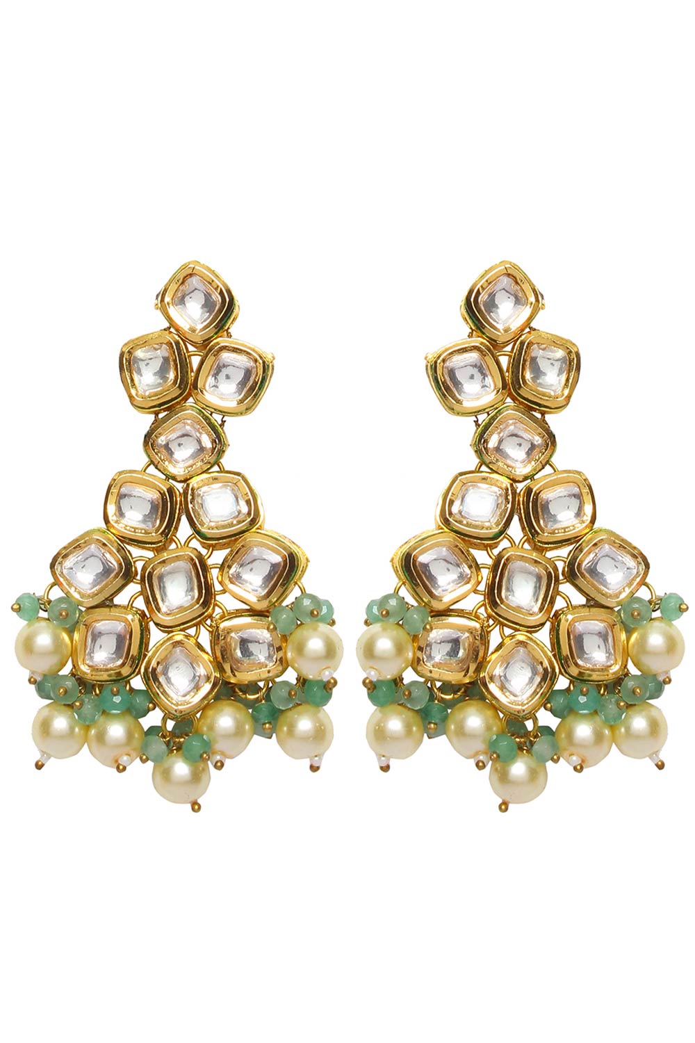 Jade Gold Tone Kundan Earrings And Maang Tikka With Pearls