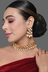 Pearl Beaded Kundan Choker With Earrings