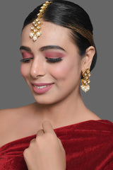 Pearl Beaded Kundan Inspired Earring & Mang Tikka Set