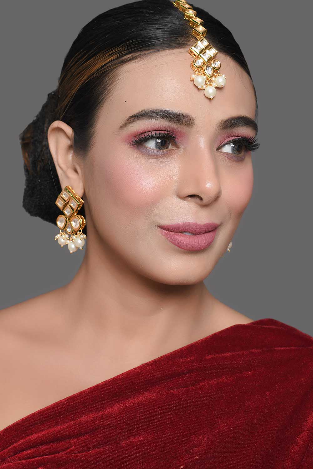 Pearl Beaded Kundan Inspired Earring & Mang Tikka Set