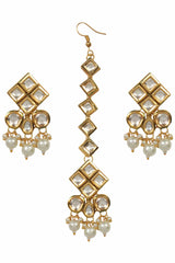 Pearl Beaded Kundan Inspired Earring & Mang Tikka Set