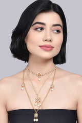 Multilayered Pearl Beaded Kundan Necklace With Choker