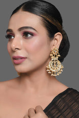 Gold Toned Kundan Crescent Shaped Earring