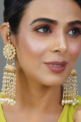 Kundan Floral Gold-Toned & White Classic Drop Earrings