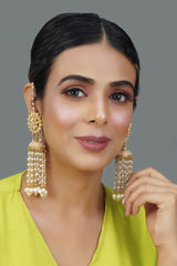 Kundan Floral Gold-Toned & White Classic Drop Earrings