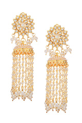 Kundan Floral Gold-Toned & White Classic Drop Earrings