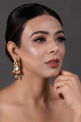 Pink Green Gold Tone Kundan Earrings