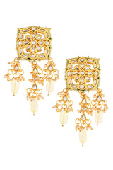 Cream Gold Toned  Kundan Earrings