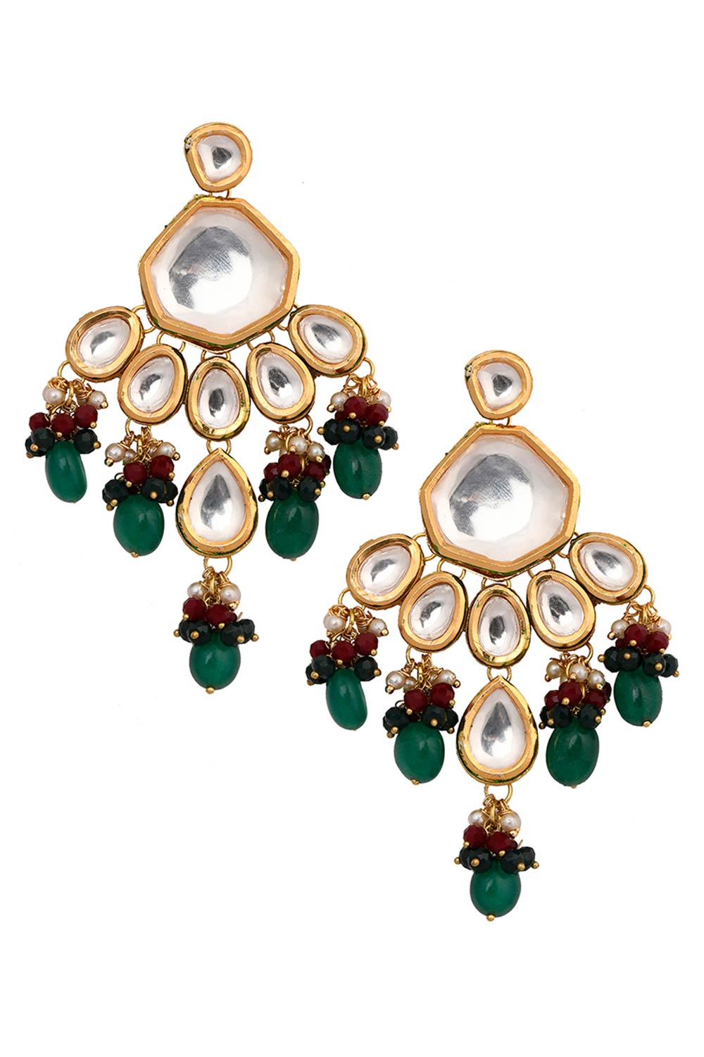 Handcrafted Emerald ruby Gold Tone Kundan Earrings