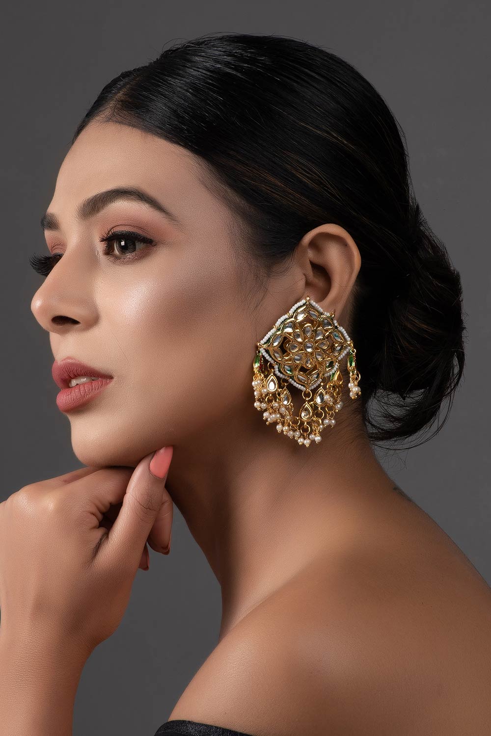 Gold Tone Kundan Inspired Earrings