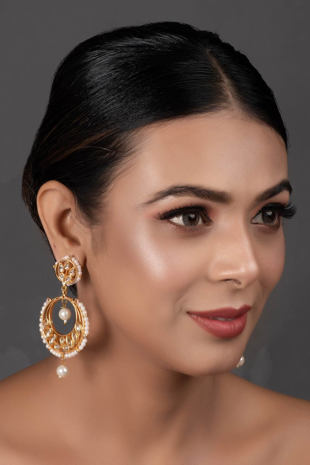 Pearl Beaded Kundan Inspired Drop Earrings