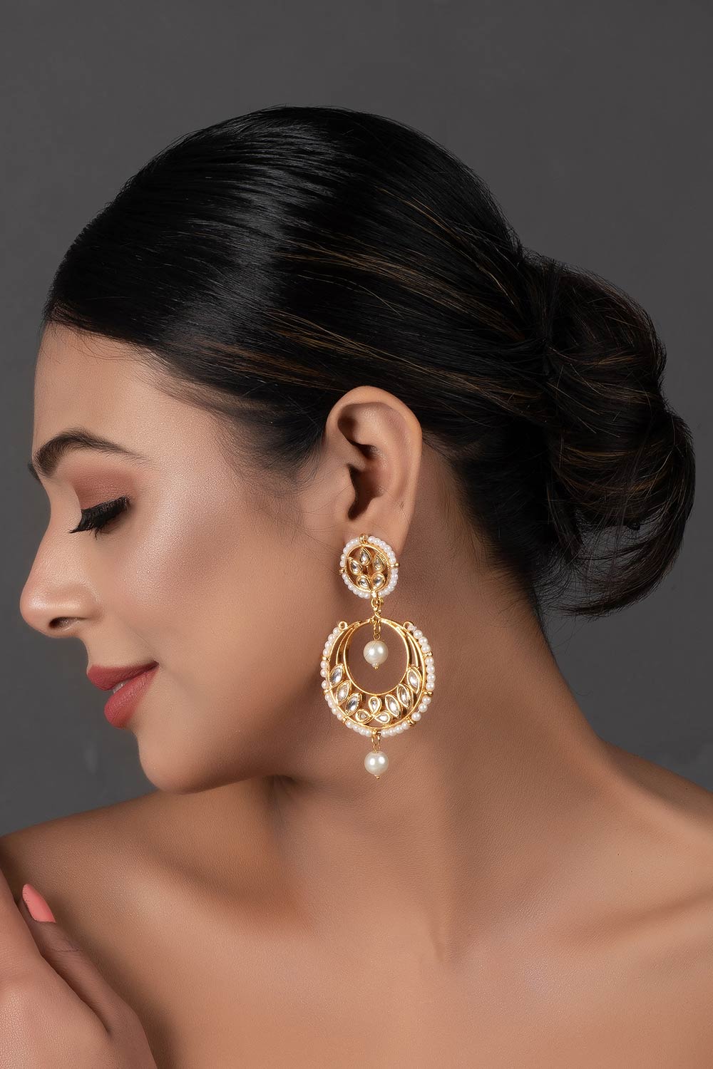 Pearl Beaded Kundan Inspired Drop Earrings