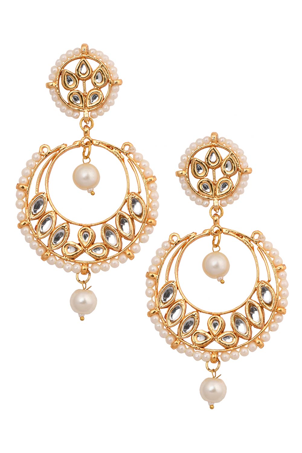 Pearl Beaded Kundan Inspired Drop Earrings