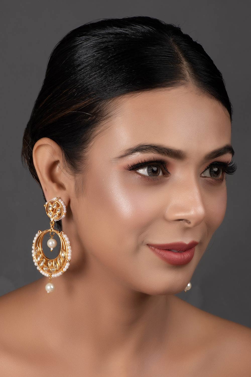 Pearl Beaded Kundan Inspired Drop Earrings