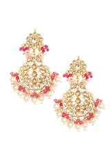 Pearl & Pink Beaded Gold Toned Kundan Earrings