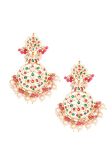 Pearl & Pink Beaded Gold Toned Kundan Earrings