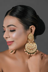 Peach Beaded Kundan Chandbali