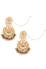 Peach Beaded Kundan Chandbali