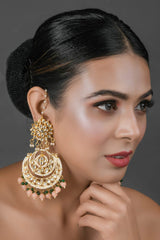 Peach Beaded Kundan Chandbali