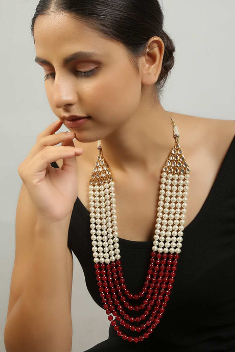 Ruby And White Pearl Layered Necklace