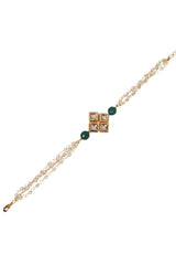 Green White Gold Tone Kundan Bracelet