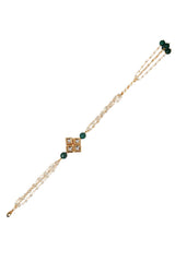 Green White Gold Tone Kundan Bracelet