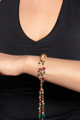 Red Green Beaded Gold Tone Kundan Bracelet