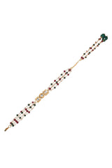 Red Green Beaded Gold Tone Kundan Bracelet