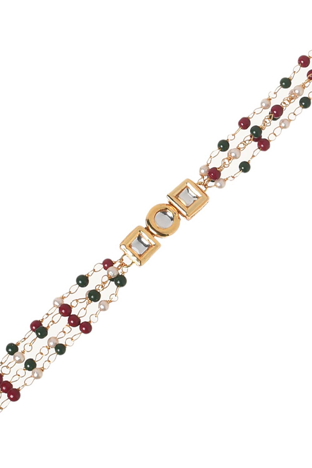 Red Green Beaded Gold Tone Kundan Bracelet