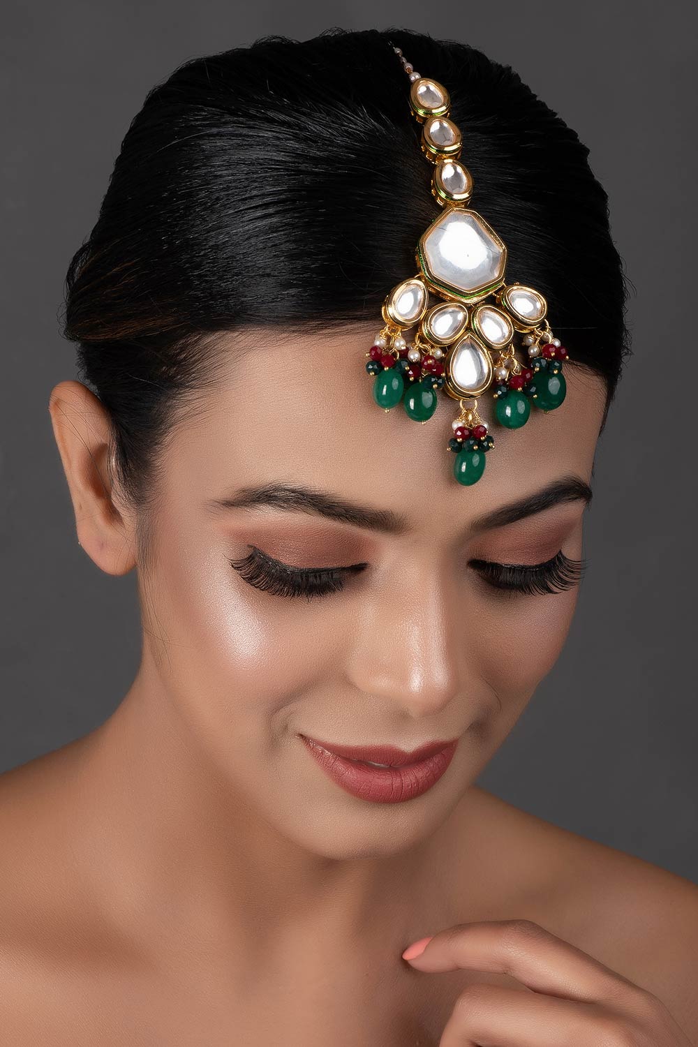 Emerald Beaded Kundan Inspired Mang Tikka