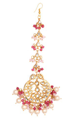 Pearl & Pink Beaded Gold Tone  Kundan Handcrafted Mang Tikka