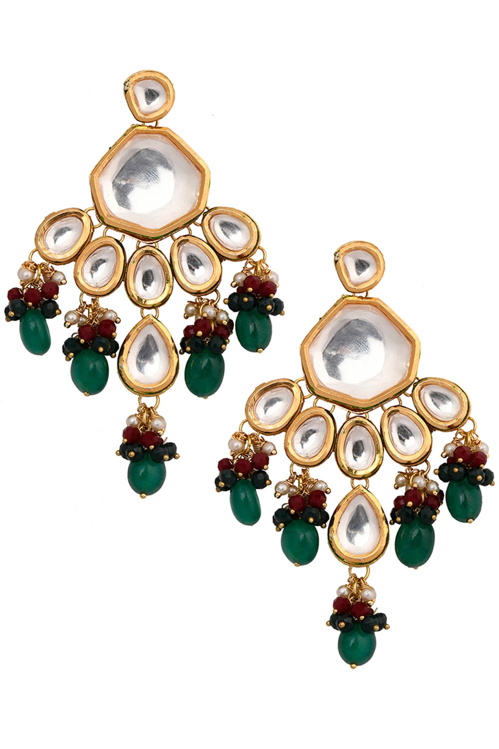 Emerald beaded Kundan inspired Mang Tikka with earrings