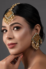 Gold tone Kundan inspired Mang tikka with earrings