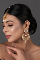 Pearl Beaded Kundan Inspired Mang Tikka With Chandbali