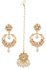 Pearl Beaded Kundan Inspired Mang Tikka With Chandbali